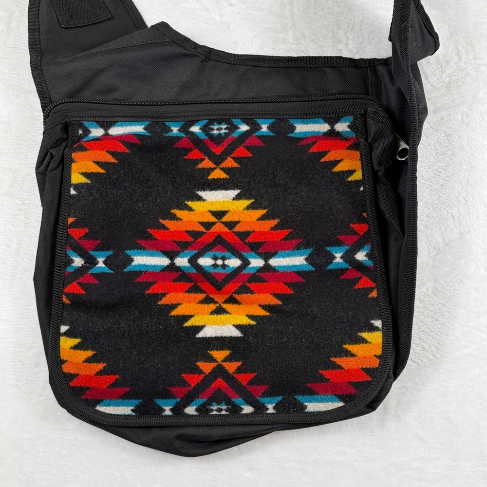 Everest Messenger Bag Black Canvas Southwestern Geometric Tribal Crossbody Bag